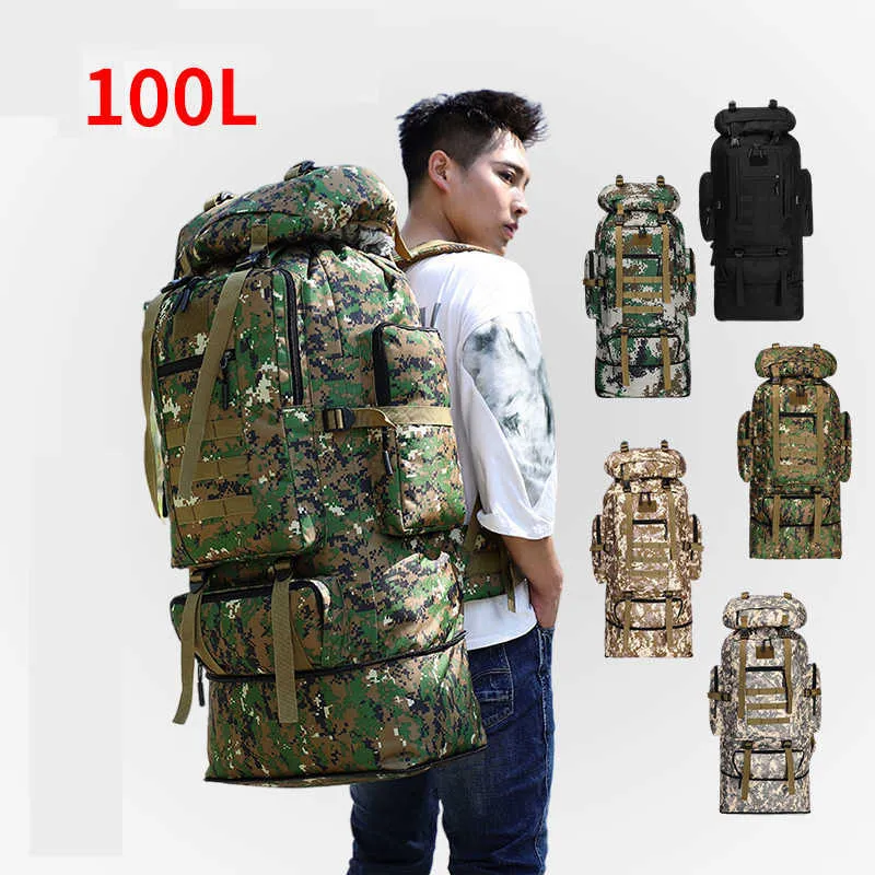 Backpacking Packs 100l Militär taktisk ryggsäck Armépåse män utomhus vandring camping klättring vandring sport bagage axel resor stor väska p230510