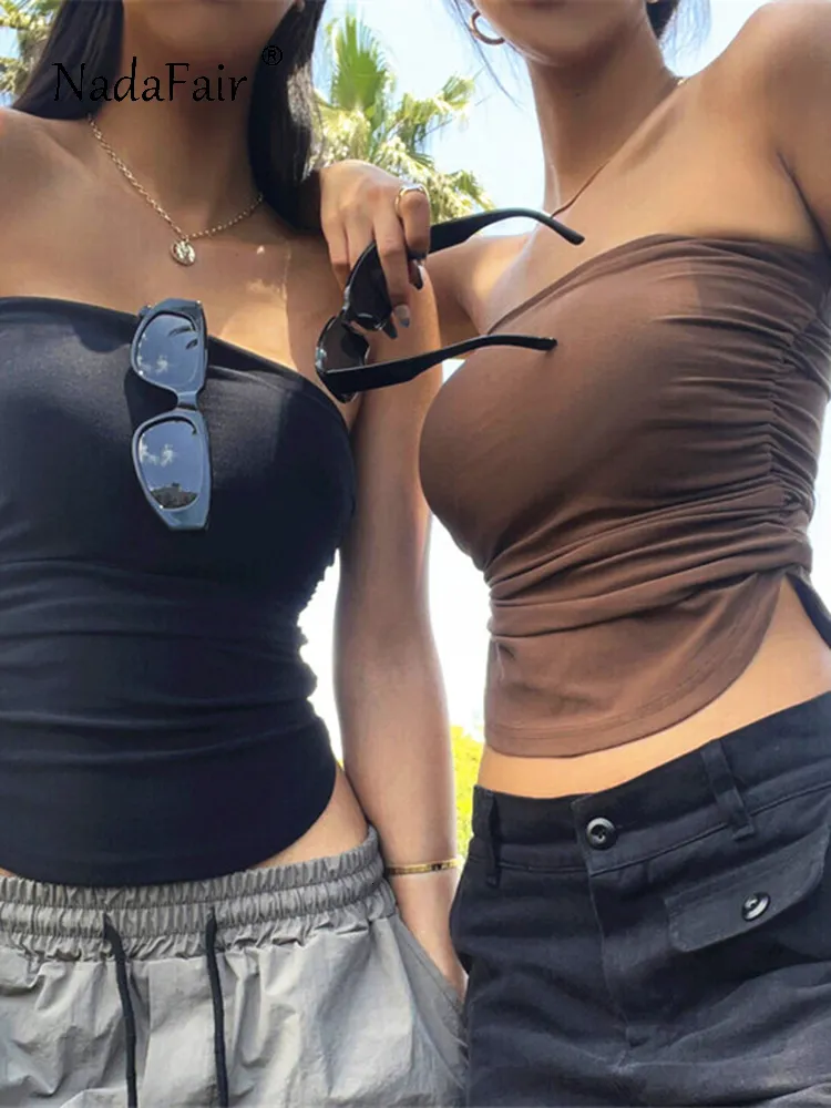 Débardeurs pour femmes Camis Nadafair sans bretelles Sexy Tops tenues d'été femmes dos nu hors épaule Wrap Tube femme haut court 230510