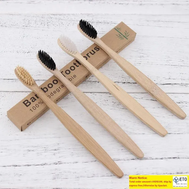 Trä tandborste miljöskydd Naturligt bambu tandborste oral vård mjukt borst för hem eller hotell med låda