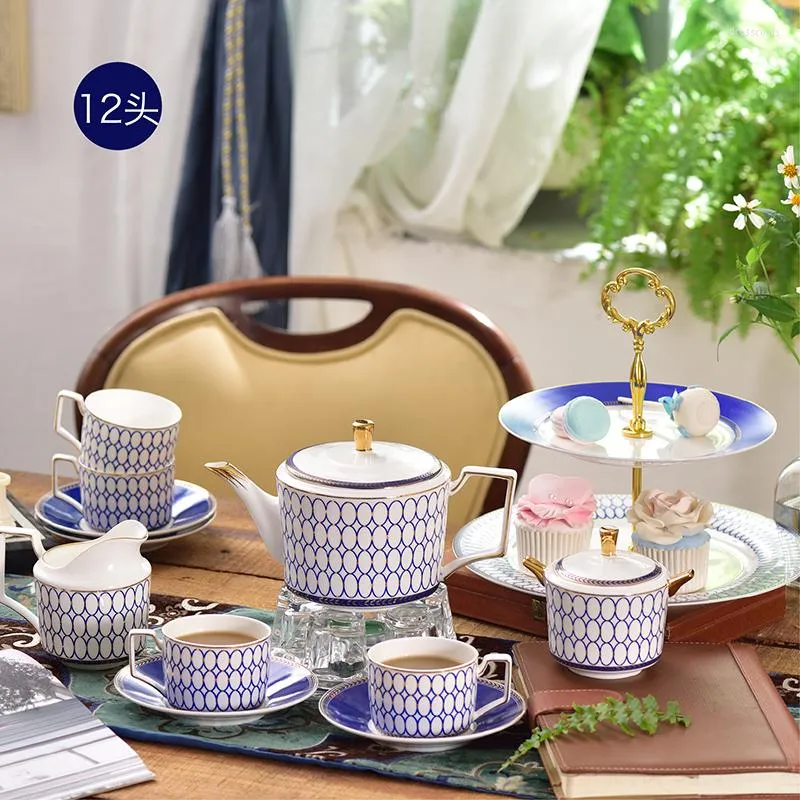 Assiettes Bleus D'Ailleurs Bone China Service À Café En Porcelaine De Luxe Thé Avancé Pot Tasse En Céramique Tasse Sucrier Crémier Théière Verres