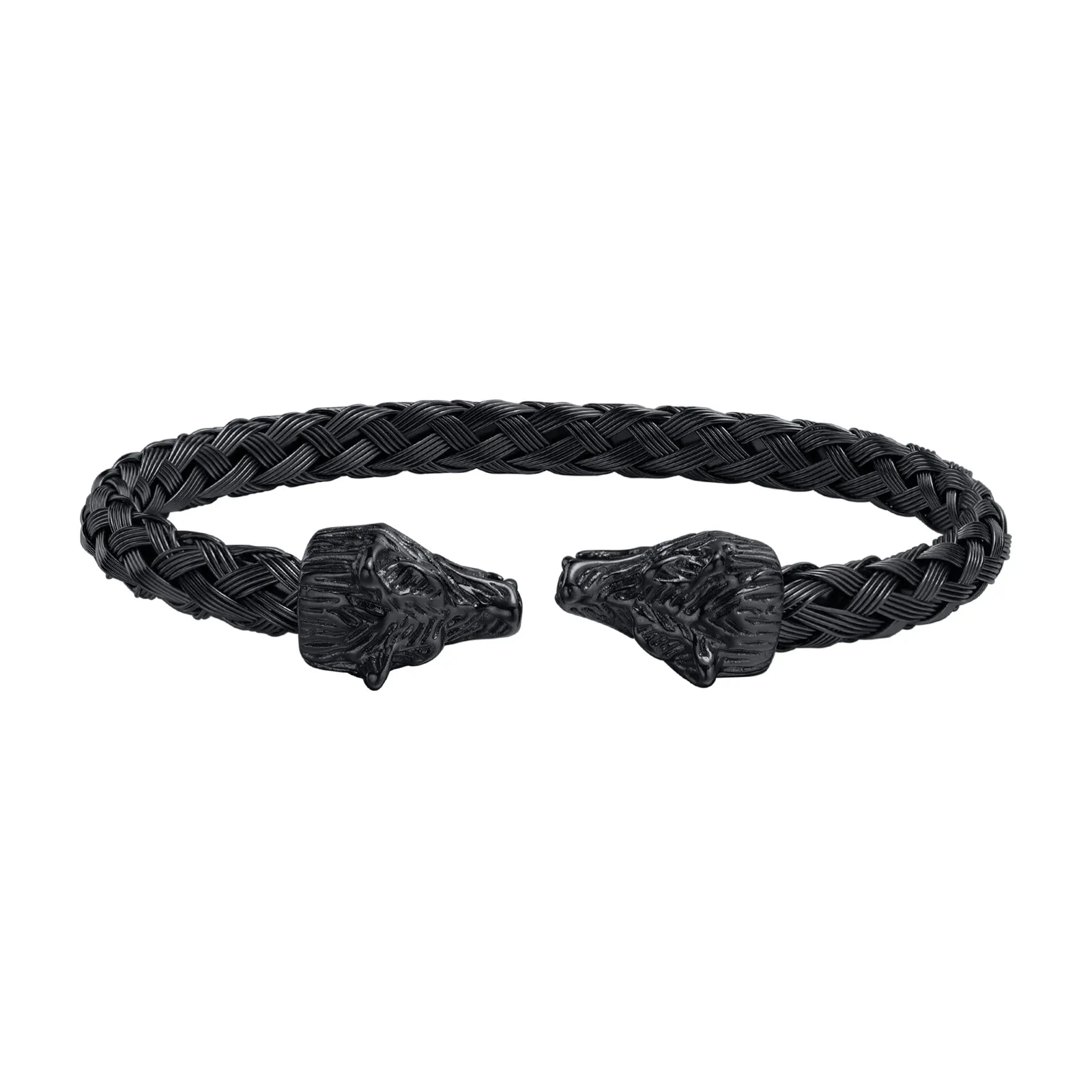 Bracelet tressé en acier inoxydable têtes de loup manchette Bracelet pour femmes hommes argent or noir bijoux Hip-Hop Punk cadeaux n440