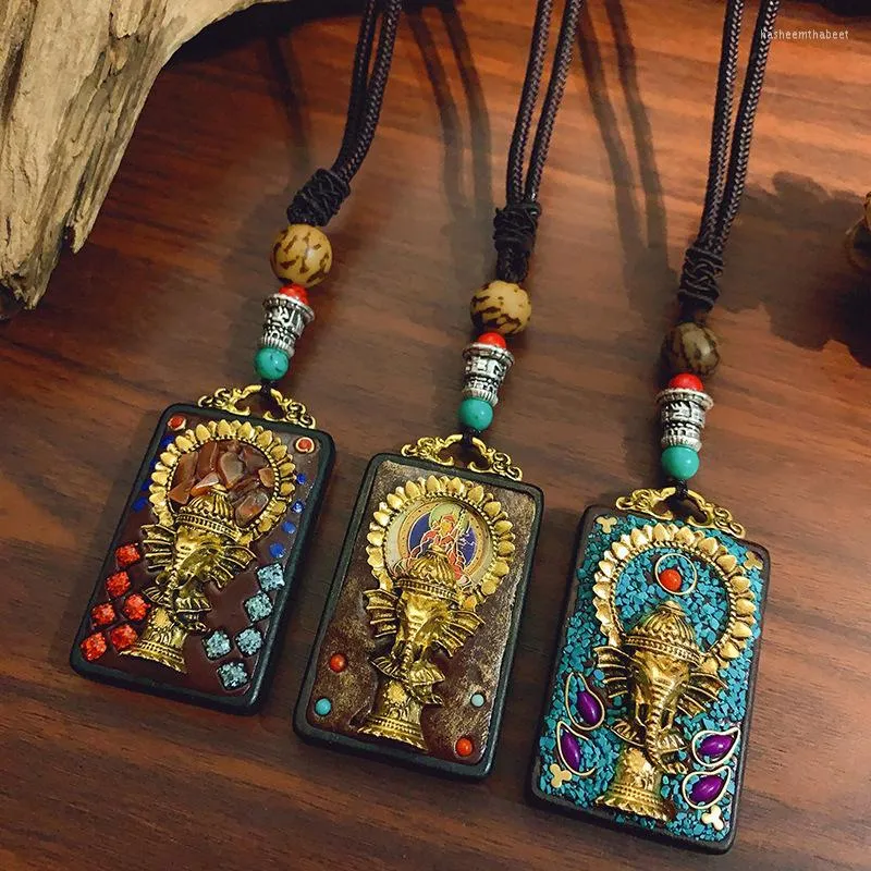 Naszyjniki wiszące Ebony Buddha Vintage urok dla kobiet mężczyzn z koralikami łańcuch modny 2023 Y2K Akcesoria biżuterii