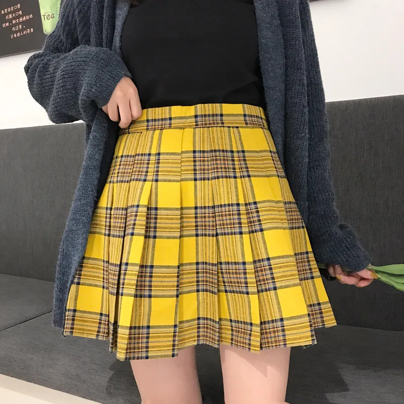 Skirts XS - 5XL England Style Casual Women Skirt Black Yellow Plaid Pleated Skirts Shorts High Waist Plaided Mini Skirt 230511