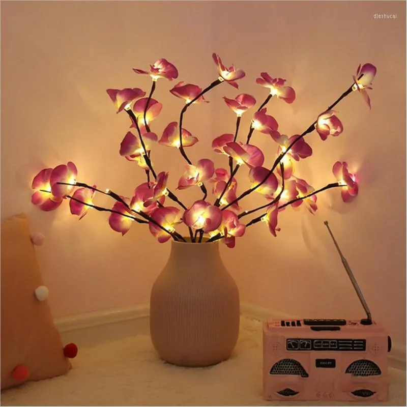 Decorative Flowers LED String Light Simulation Butterfly Orchid Branch Garland Vase Filler Flower Fairy Christmas Home Decoration