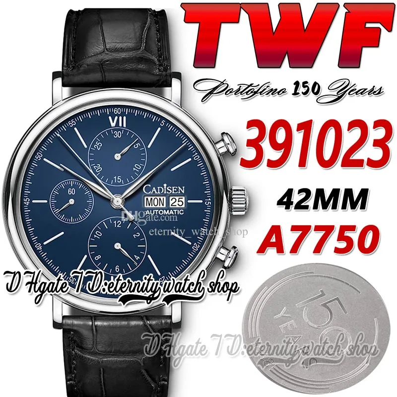 TWF 150 Anniversary Series Mens Watch TW391023 Cal.79320 Chronograph Automatic Blue Dial Stick Markers Steel Case lederen band Super Edition Stopwatch horloges