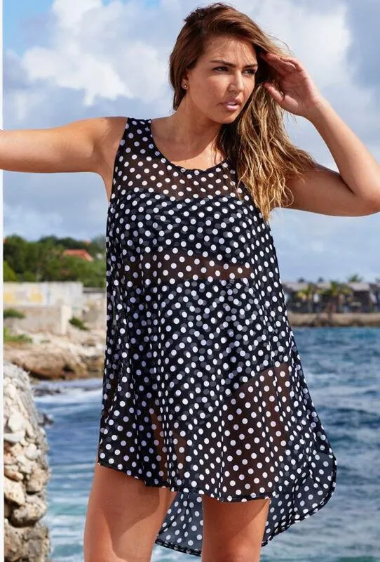 Cover-up Plus Size L3XL Women Beach Dress Polka Dot Cover Up Kaftan Sarong Swimwear Bikini Sunshine