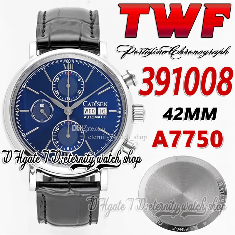 TWF 42 -мм мужские часы TW391008 Cal.79320 Хронограф Автоматический синий циферблат маркеры стальные корпус черный кожа