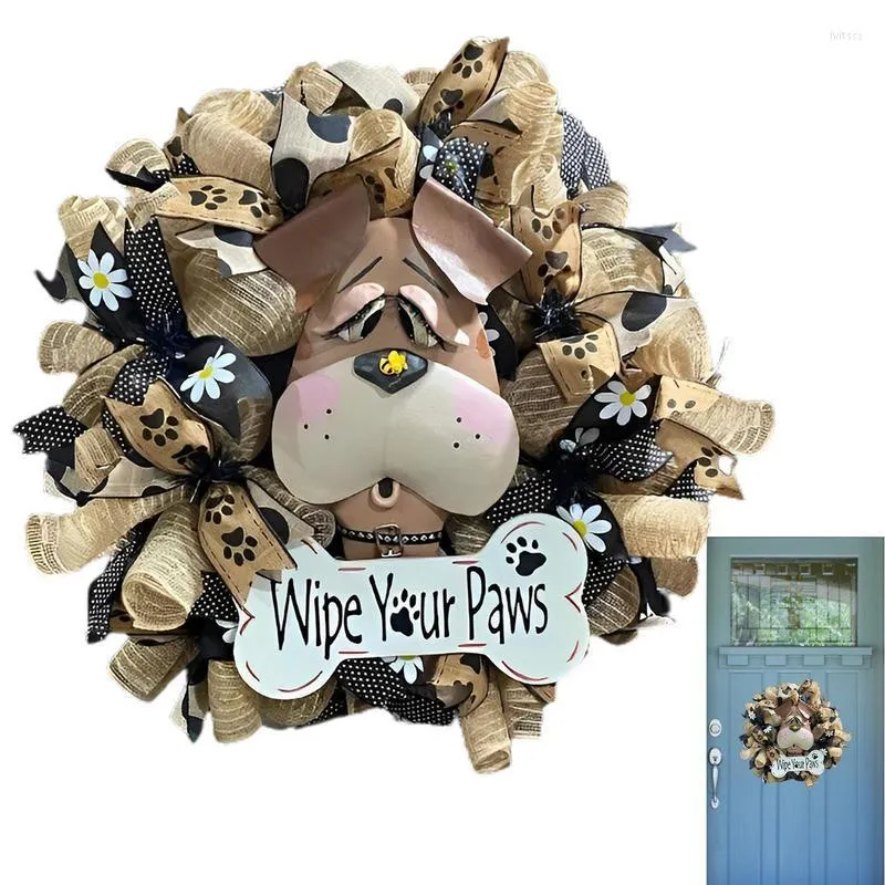 Decorative Flowers Dog Head Wreaths For Front Door Ribbon Bowknot Handmade Wreath Garland No Fading Creative Wedding