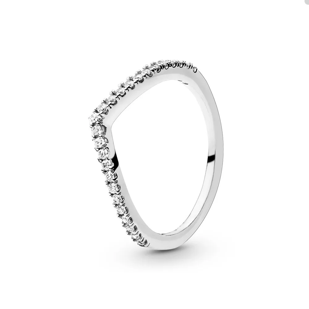 Sparkling Wishbone Stacking Ring för Pandora 925 Sterling Silver Wedding Party Jewelry Designer Rings for Women Girl Friend's Crystal Diamond Ring med originallåda