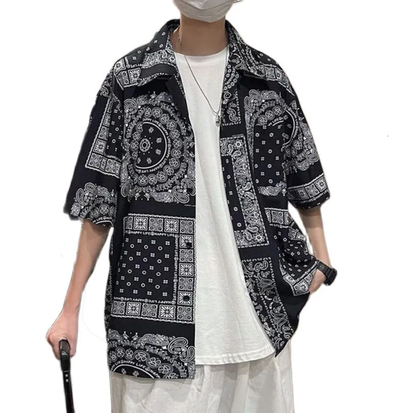 Mäns avslappnade skjortor bandana skjorta män kvinnor streetwear skjorta paisley skjortor hip hop kort ärm skjorta strand man kläder harajuku sommar 230511