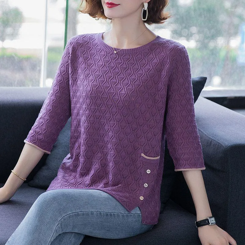 Damenpullover Damen Strickpullover Damenbekleidung Strickpullover Frühling Herbst Pull Soft Fit Top Femme Strickwaren Halbarm/Langarm