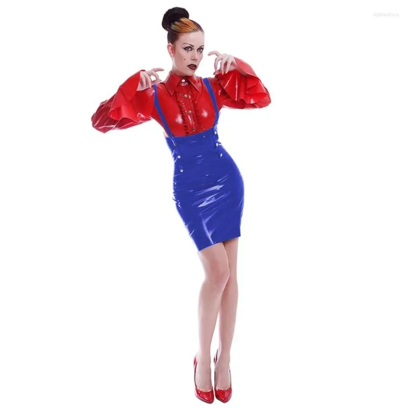 Kjolar sexig PVC Corset Hight midjeklänning Justerbar Suspender kjol Bodycon rempen blyerts mini cosplay party klubb latex fetisch 7xl