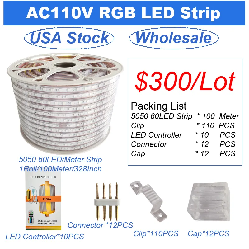 5050 RGB LED Strip AC 220V 110V 120V Ruban LED IP67 Waterproof