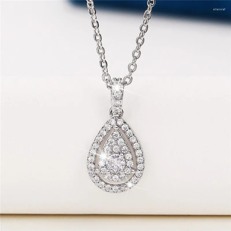 Hänghalsband Huitan 2023 Trend Wedding Necklace For Women Pear Shape Fashion Versatile Female Accessories Brilliant Cz Jewelry