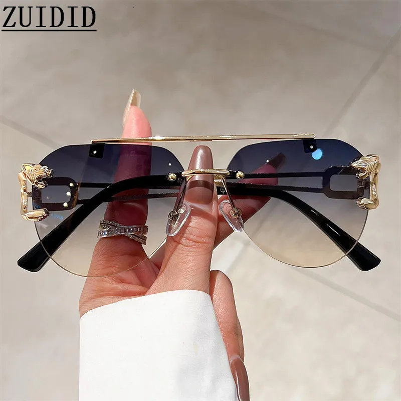 Luxury Rimless Vintage Rimless Sunglasses Mens For Women Oversized