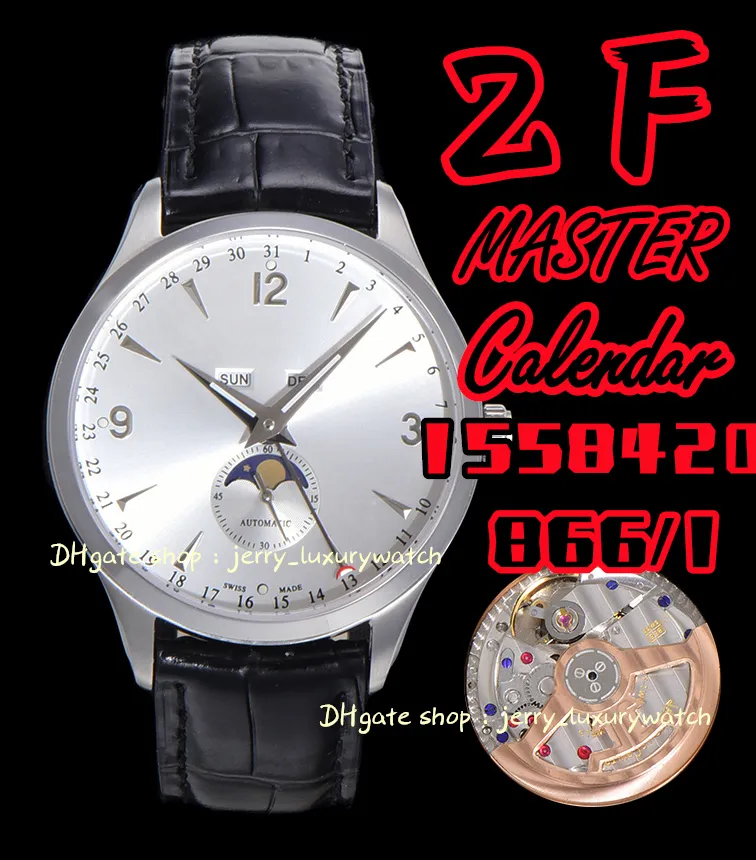 ZF JL Watch Luxury Men's Master Calendar 1558420 (ремешок Cowhhide - указатель буквы, 866/1 Полное автоматическое механическое движение, 40 мм) белый
