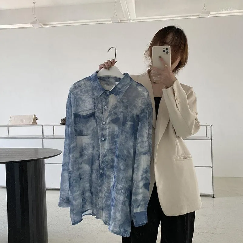 Blusas de mujer ropa de estilo coreano camisas elegantes para mujer blusa fresca de gasa camisa manchada de tinta para mujer moda Primavera