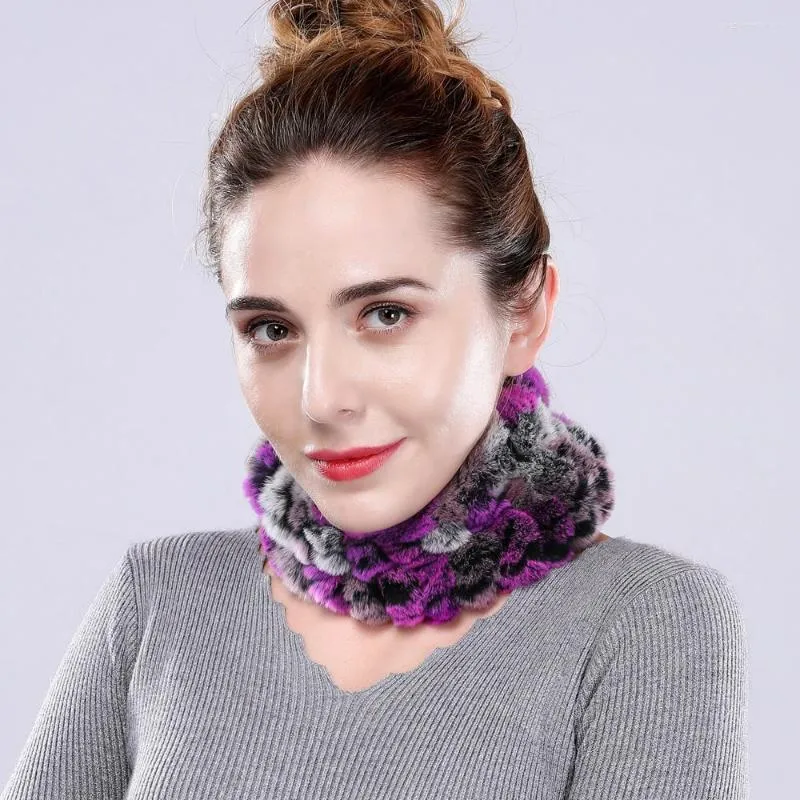 Scarves Winter Women Real Fur Headbands Scarfs Stretch Scarf Handmake-Knit Genuine Rex Neck Cover Fashion Ring