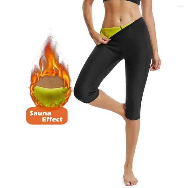 Aktiva byxor Kvinnor Viktminskning Yoga Neopren Hög midja Bastu Stretch Body Shaper Thermo Slimming Svett Burst Seven-Point Long
