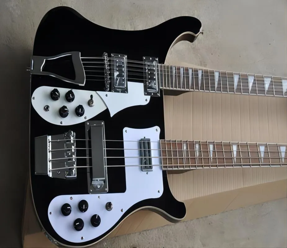 Nova guitarra elétrica do corpo preto do pescoço duplo com picape branco