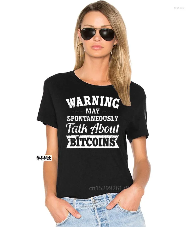 Women's T Shirts Warning Spontaneously Talk About Bitcoins Cryptocurrency Shirt Men Arrival Short Sleeve T-Shirts O-Neck Cotton Tees