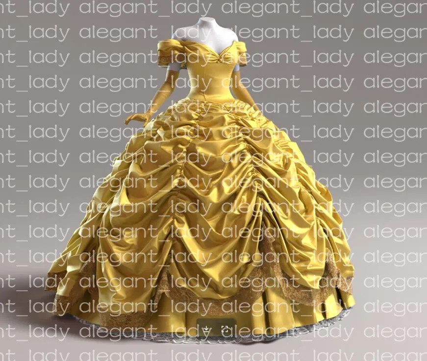 Hellgoldene Prinzessin Quinceanera-Kleider, schulterfrei, plissiert, bauschiger Rock, Belle-Kostüm, Schnürkorsett, Gothic-Ballkleid, Geburtstagskleid