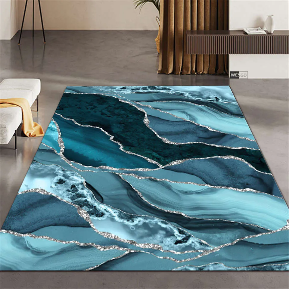 Carpets Luxury Marble Lake Blue Living Room Rug Center Table Carpet Decoration Modern Bedroom Rug Soft Anti-slip Washable Floor Carpet 230511