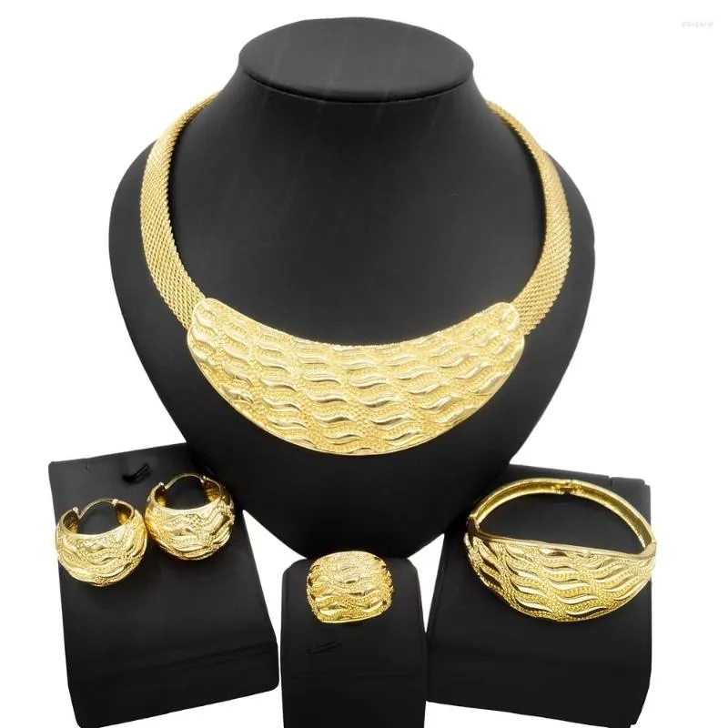 Halsband örhängen set dubai guld färg smycken damer enkel stil armband bröllop fest slitage mode
