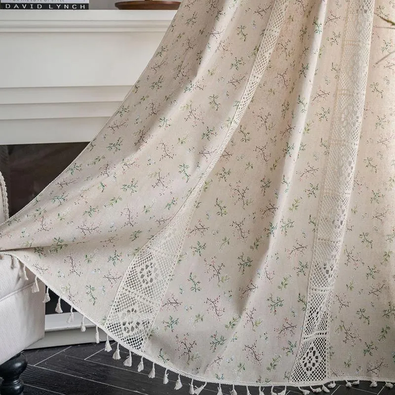 Tenda Boho Tende semi-oscuranti all'uncinetto Punti Nappe in cotone Pannelli per il trattamento delle finestre con fiori color crema per l'arredamento del soggiorno della camera da letto