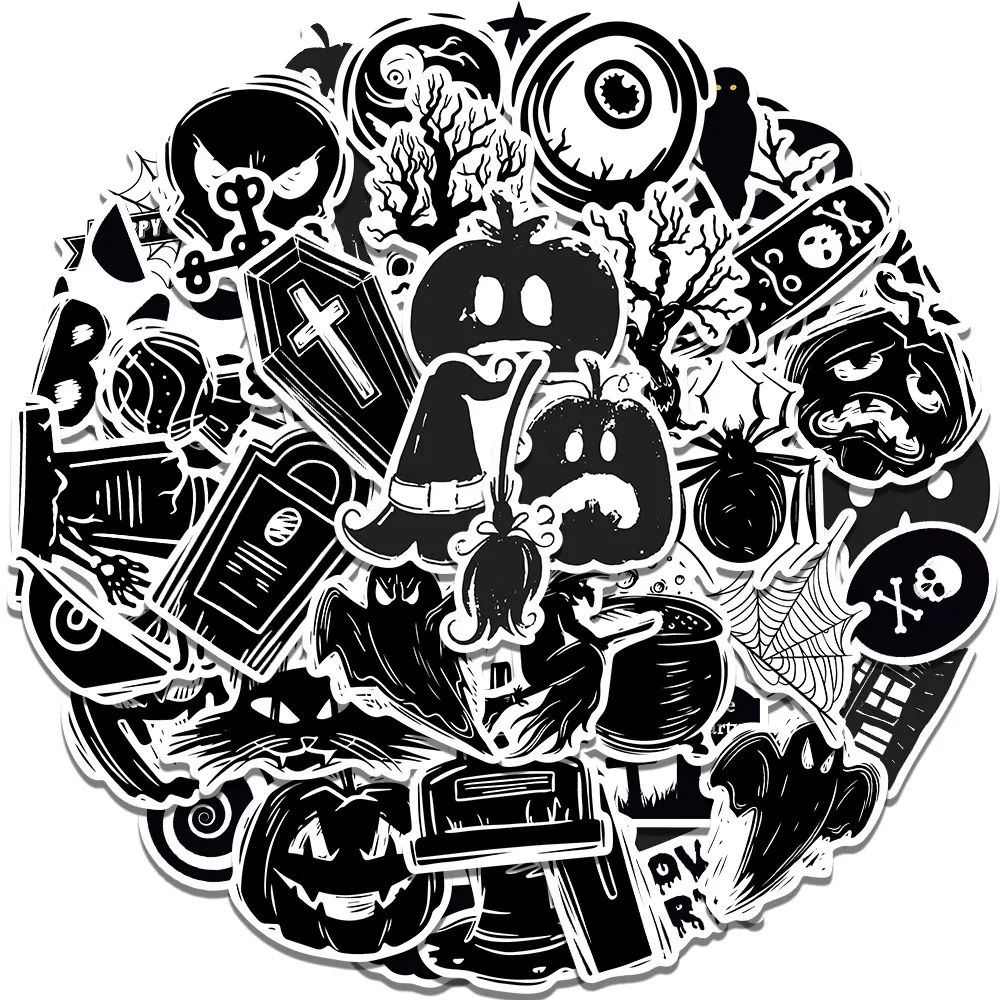 Risparmia alla grande su Decalcomanie Horror 50PCS Halloween Horror Theme  Stickers Gothic Punk Graffiti Sticker 4 Models Skull Bone Mushroom Demon ..., image size:1000x1000