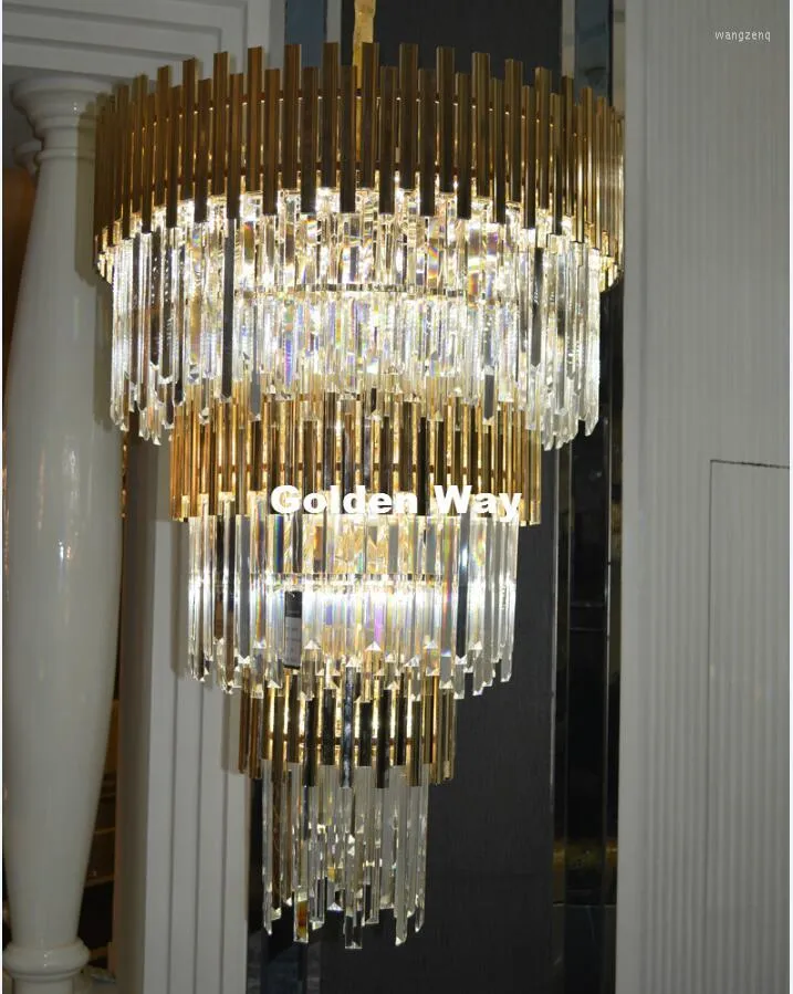 Lampade a sospensione Lampada di cristallo moderna in stile nordico Scala di lusso dorata Grande lampadario Scale doppie Luci della sala del soggiorno