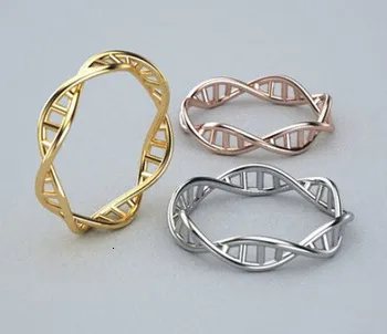 Kinitial 1Pcs Gold Silver DNA Ring Chemistry Science Ring Molecule Rings Neurotransmitter Dopamine Jewelry infinity ring