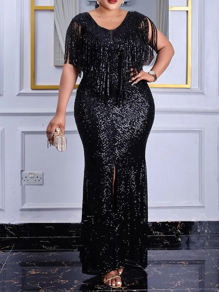 Plus size sequin tassel dress cheap