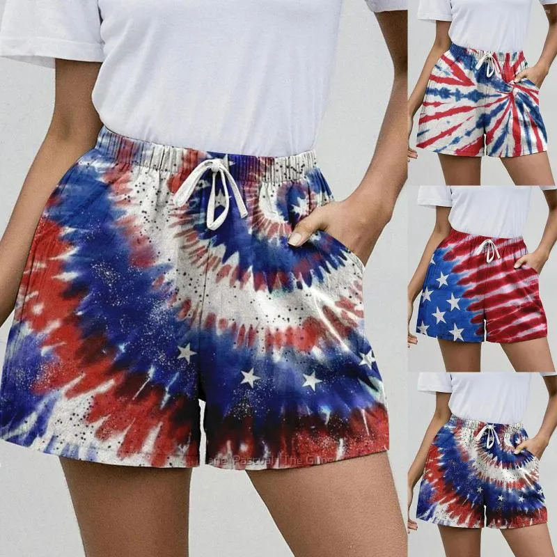 Womens American National Flag Pattern Casual Sleep Shorts With