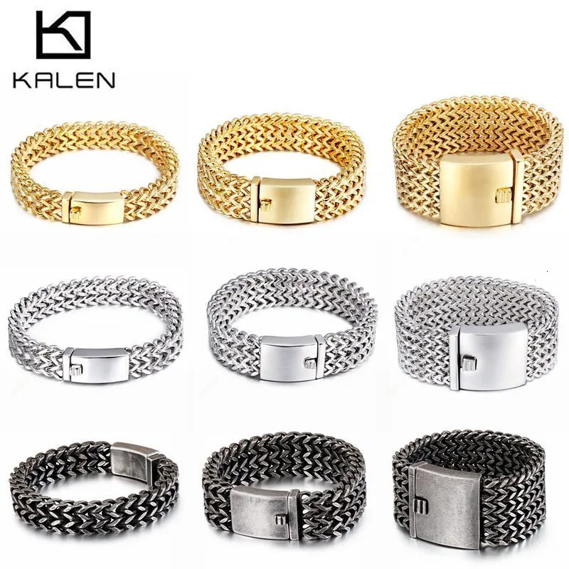 Corrente Kalen Aço inoxidável Link Bracelets High Polished Dubai Gold Color Mesh Men