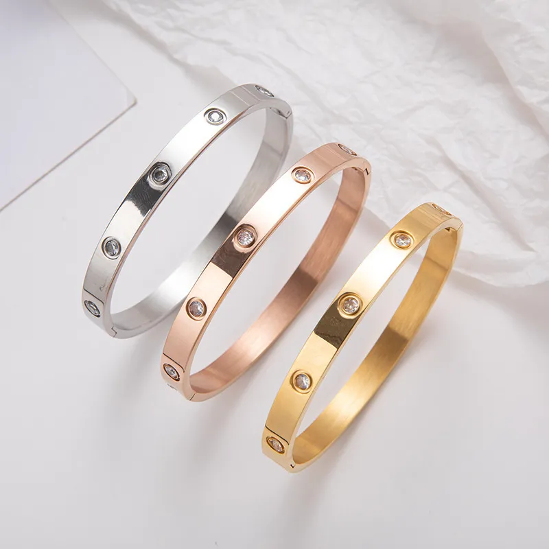 Classic Chain Bracelet A Clover Bracelets Men Love Bangle Jewelry Woman With Rose Gold Plated Sier Titanium Steel Zircon 6Mm Width Cuff Bangles For Women D 309367 s s