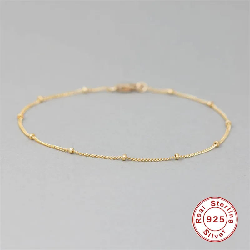 Aide 925 Sterling Silver Minimalist Small Beads Thin Chain Bracelets For Women Rose Red Gold Bracelet Party Jewelry Accessories