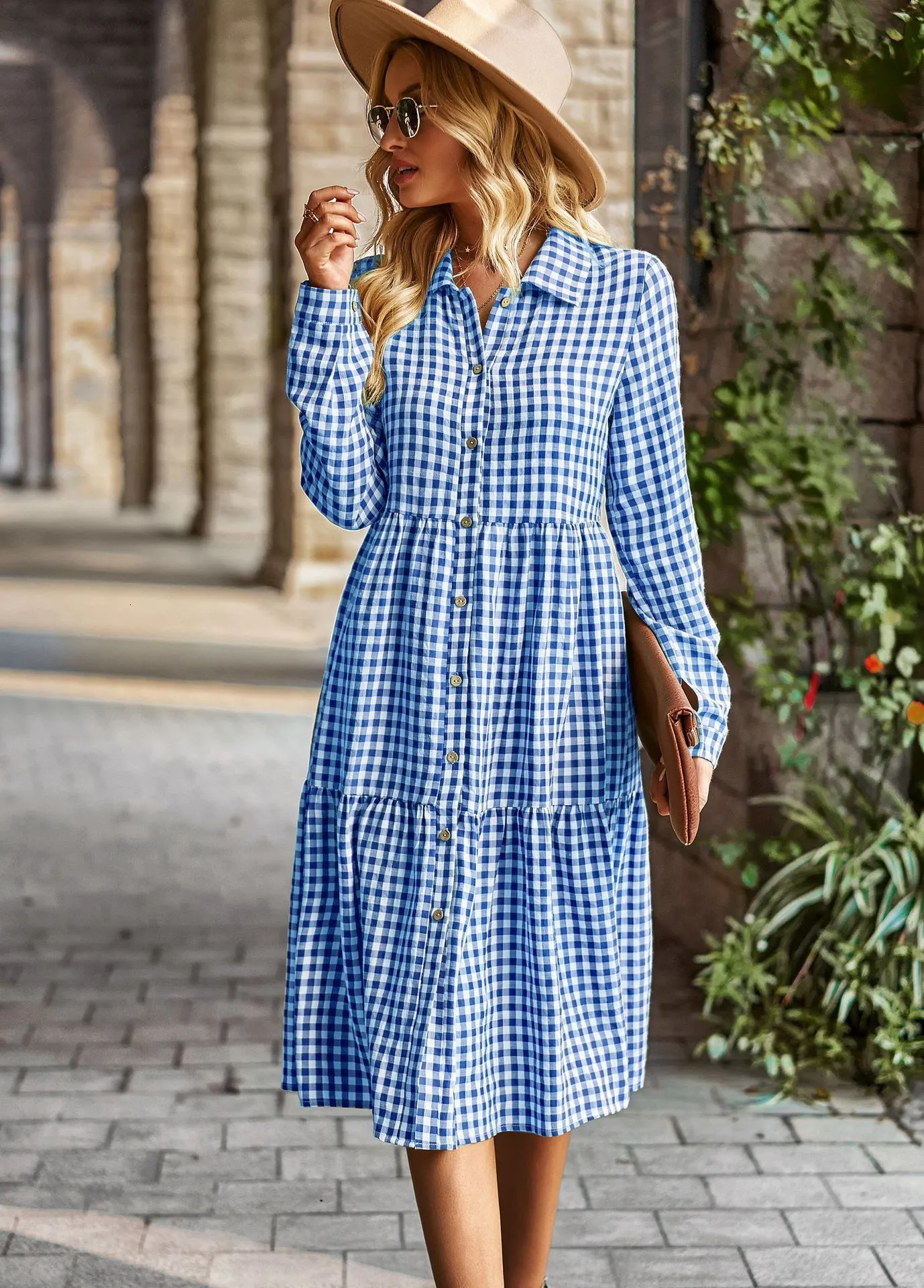 sheller flocky check long shirt dress 美品 sheller flocky check long shirt dress