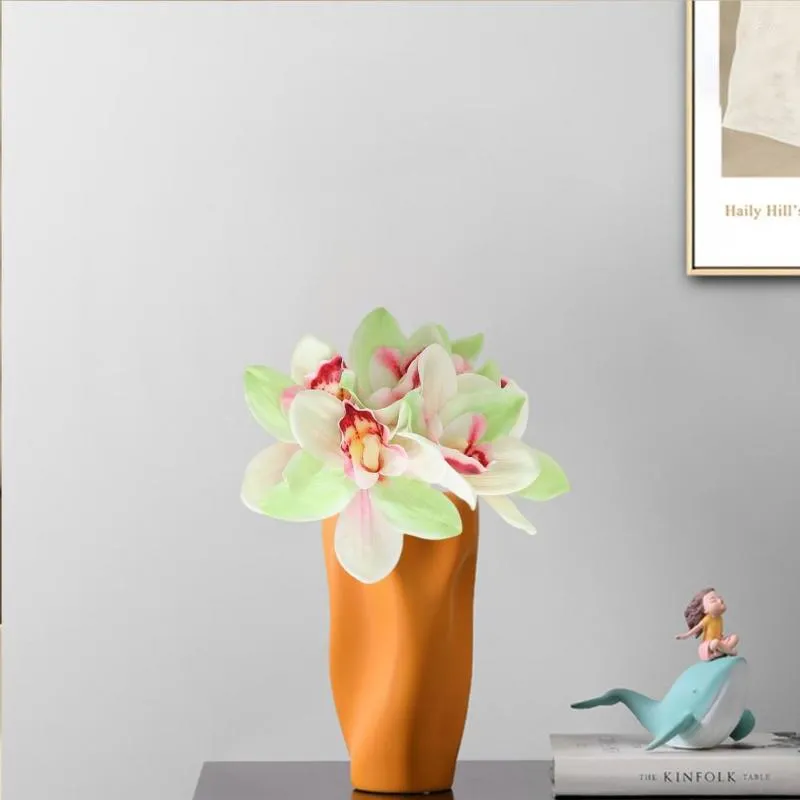 Dekorativa blommor Vackert fint utförande Realistiska lätta sex gren Fake Farterfly Orchid Flower Scene Layout Artificial Bouquet