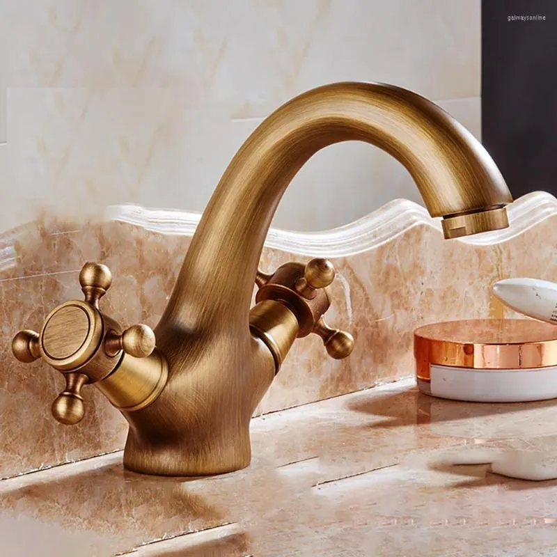 Кухонные смесители Tianview Brass Antique Faucet Ram's Gorn Bronze Double -heale под столовой и холодным шкафом в ванной