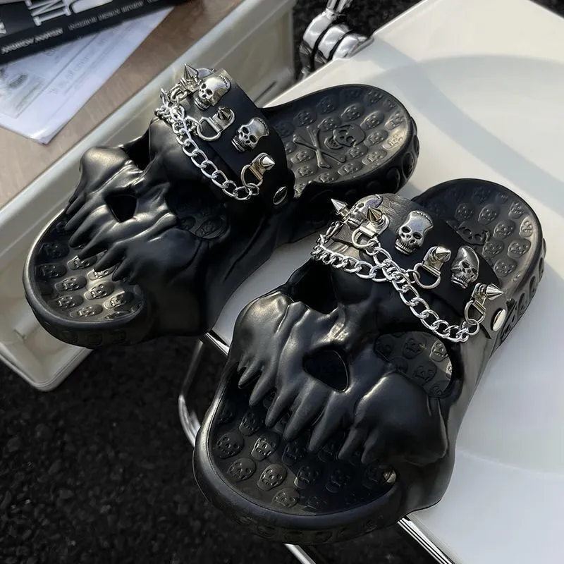 Personalized Skull Design Woodland Belt Slippers With Studded