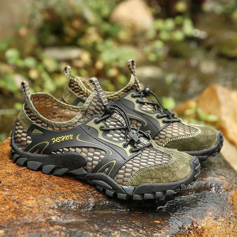 Calçados de caminhada caminhadas homens sapatilhas descalo ar livre upstream aqua sem deslizamento acampamento escalada homem trekking calado tamenho grande 48 p230511
