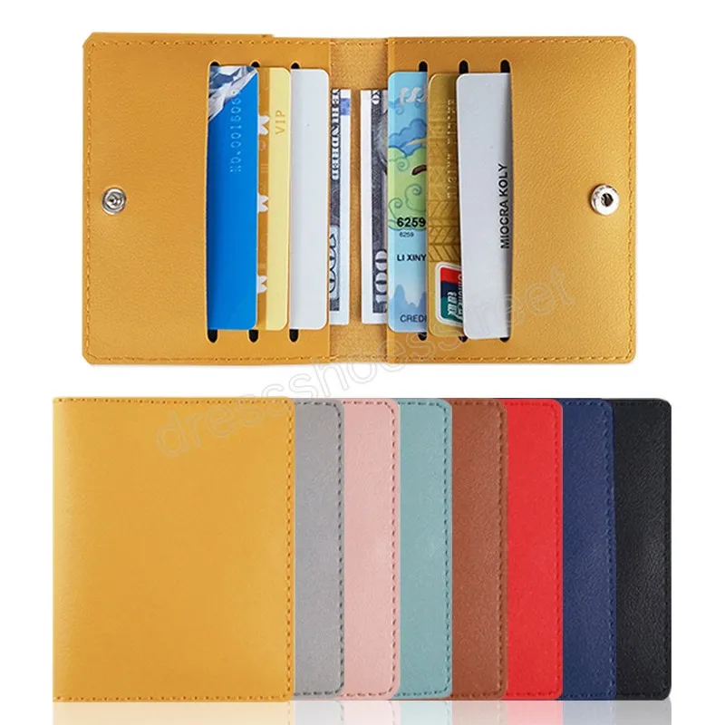 8 Card Slots Ultra-thin Card Holder Solid Color PU Leather Business ID Credit Card Bags Unisex Portable Card Case With Button