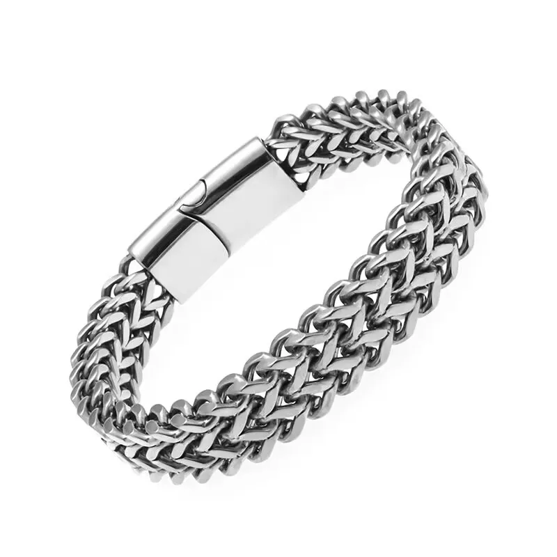 Mens Classic Silver Color Rostfritt stål flätat armband Metallmagnetisk stängning Fashion Armband för män