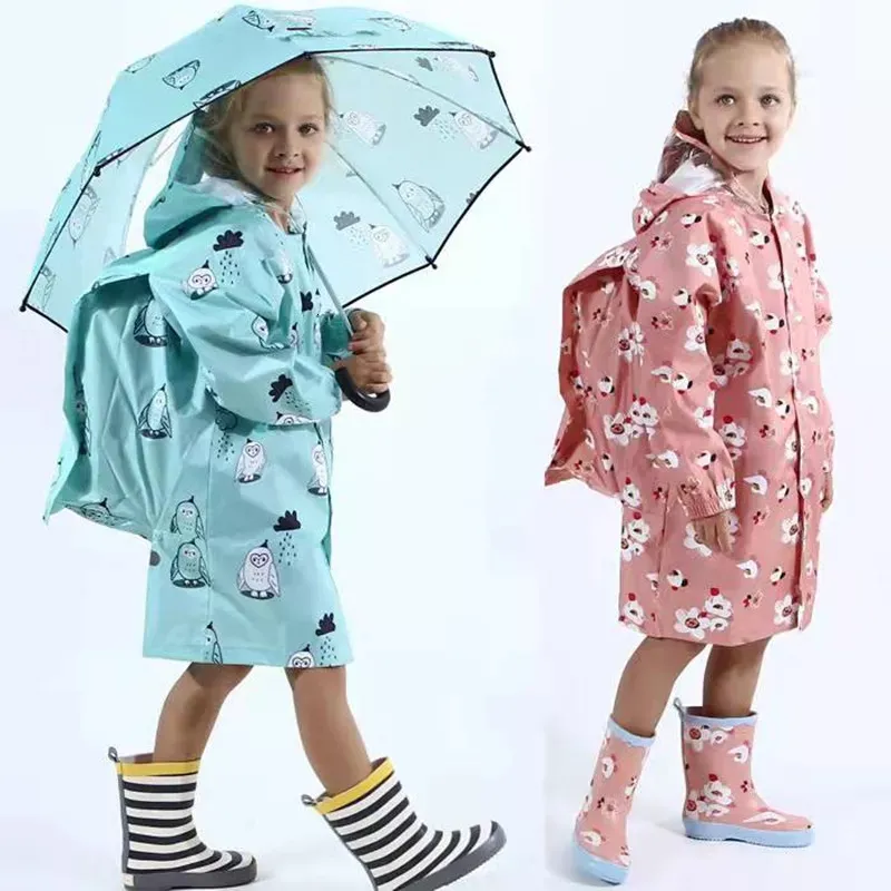 Rain Gear Children Rain Poncho Boys Girls Poncho with Schoolbag Child Thickened Windbreaker Raincoat Rain Poncho 230511