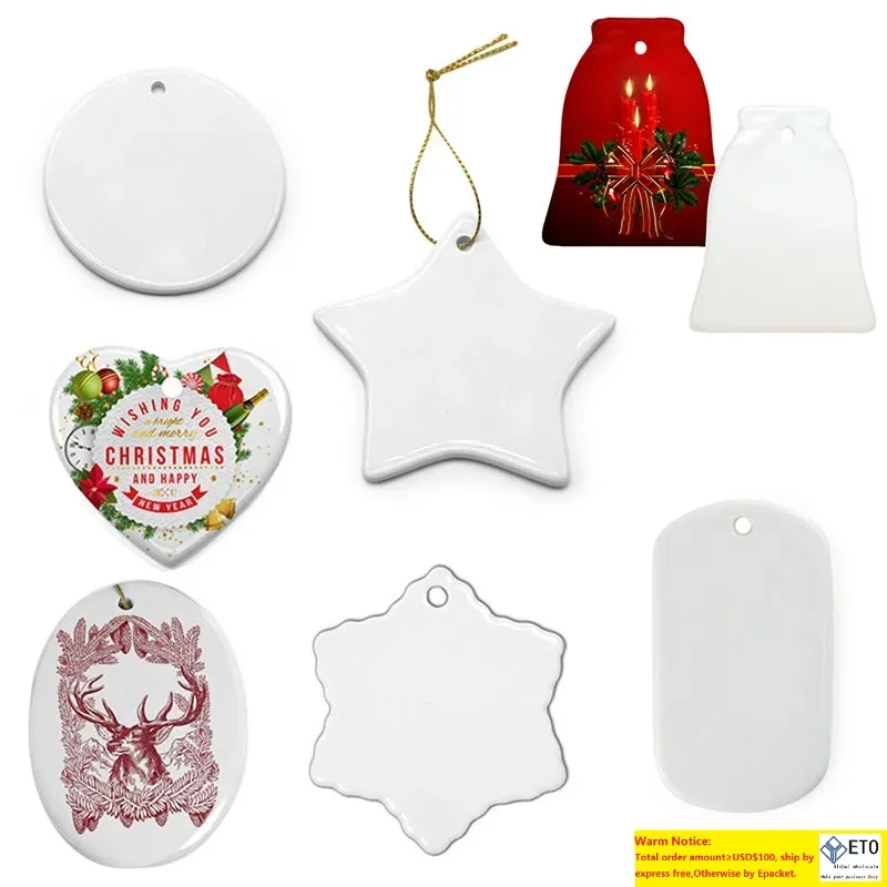 Sublimatie blanco hangerse warmteoverdracht keramische hangende ornamenten kerstboomdecoratie voor vakantie diy ambachten feest juni30