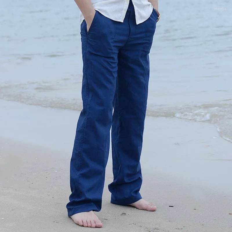 Pantaloni da uomo estivi da uomo casual da uomo in cotone e lino pantaloni dritti solido elastico in vita per il tempo libero spiaggia sciolto taglie forti 3XL