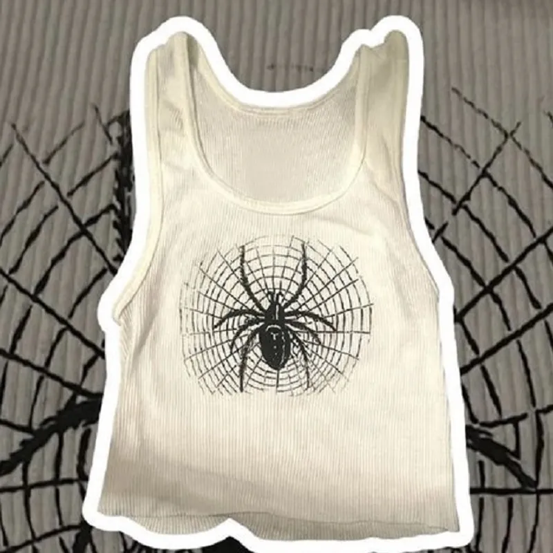 Женские танки Camis Grunge Gothic Spider Tee Y2K Одежда панк -стройная девушка детская уличная одежда белая повседневная камизола белый топ 230510