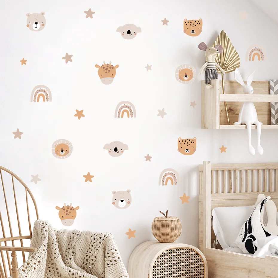 Party Decoration Boho Cartoon Cute Rainbow Bear Animals Star Nursery Wall Decals Art Affischer Gifts Kids Room Girls Bedroom Sticker Home Decor 230510