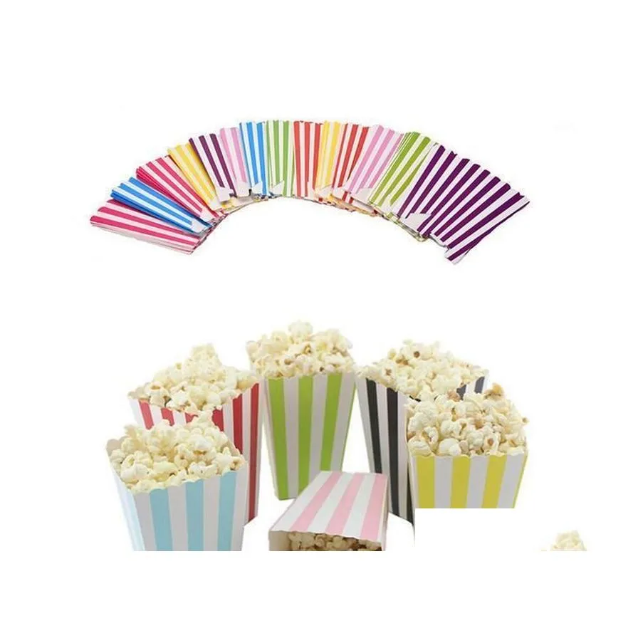 Gift Wrap 120Pcs Wave Circles Pattern Folding Candy Popcorn Boxes Birthday Party Wedding Candy/Sanck Favor Bags Paper Chritmas Bag D Dhx86